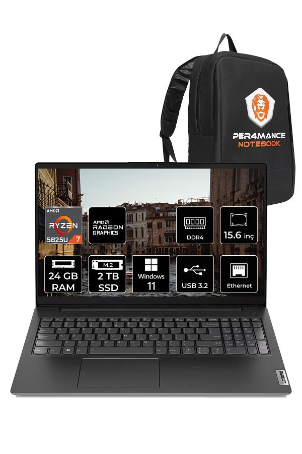 LENOVO V15 G3 Amd R7 5825U 24GB 2TB SSD 15.6" FHD W11PRO 82TV004MTX & PER4 ÇANTA