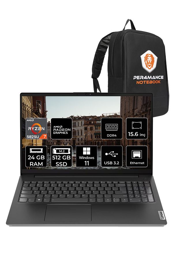 LENOVO V15 G3 Amd R7 5825U 24GB 512GB SSD 15.6" FHD W11PRO 82TV004MTX & PER4 ÇANTA