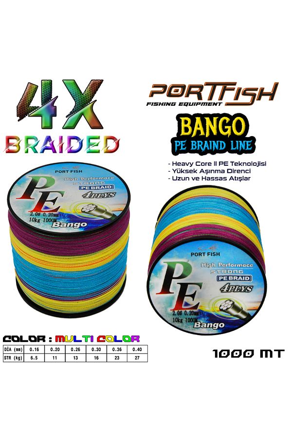 Portfish Bango 4 Kat İp Misina 1000 mt Ebruli