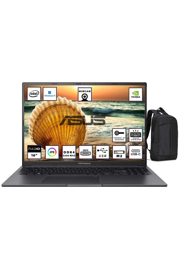 ASUS Vivobook 16X K3605ZC-N1013W I5-12450H 16GB 512GB SSD RTX3050 16" Fullhd+ W11 + Çanta Wz01