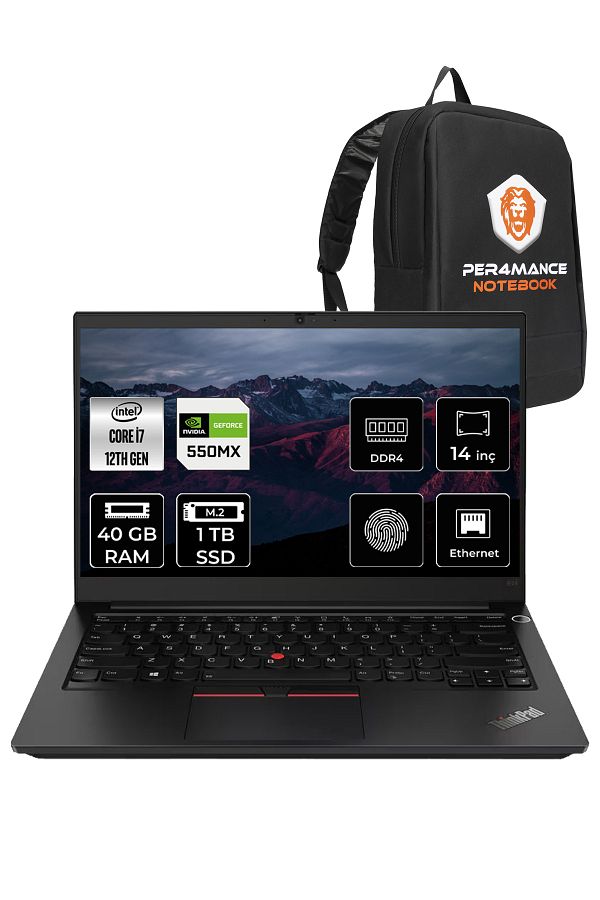 LENOVO Thinkpad E14 G4 i7-1255U 40GB 1TB SSD MX550 FDOS 14" FHD 21E30061TX & PER4 ÇANTA