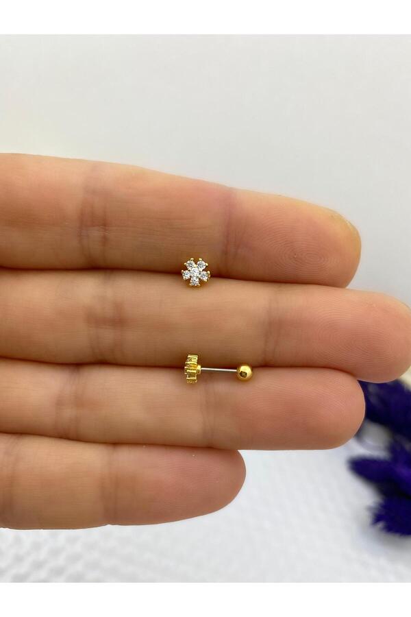 ZİRKON TAŞLI ÇİÇEK MİNİMAL TRAGUS HELİX KIKIRDAK KULAK MEMESİ UYUMLU 1 ADET PİERCİNG KÜPE
