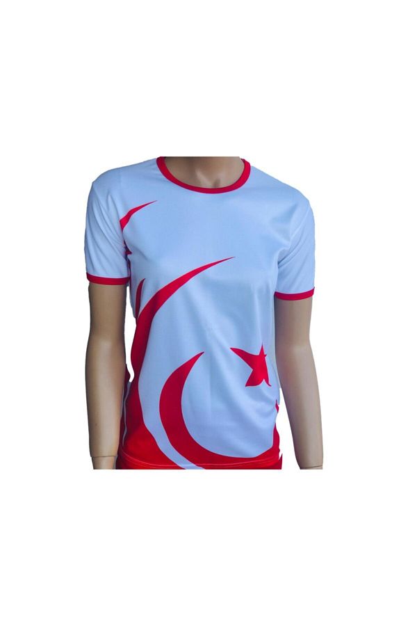 Kadın Beyaz Ay Yıldız Desenli T-Shirt