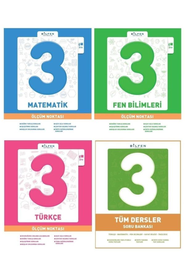 Bilfen 3. Sınıf Matematik Türkçe Fen Ölçüm Noktası + Tüm Dersler Seti 4 Kitap