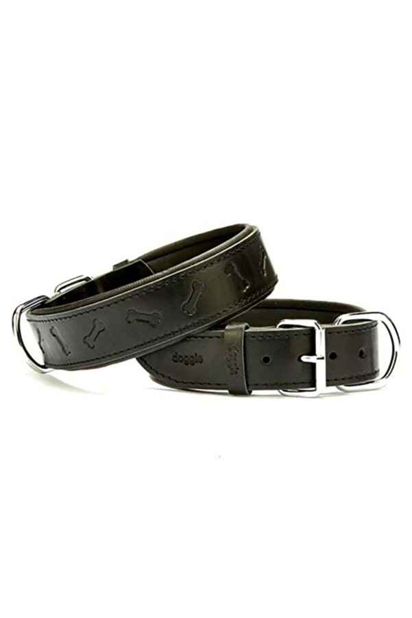 Comfort Deri Kemik Desenli Köpek Boyun Tasması Small Siyah 4x47-55 Cm