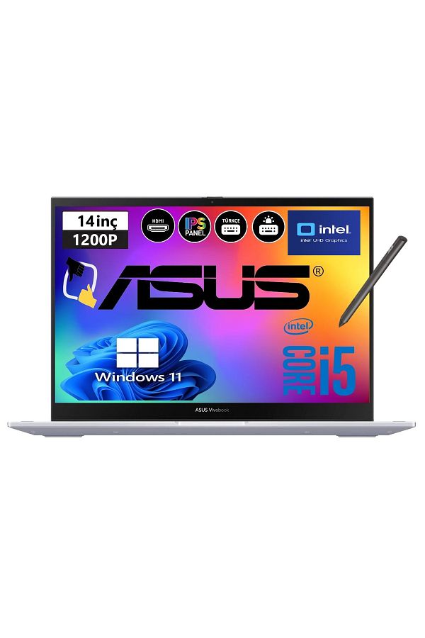 ASUS Vivobook S 14 Flip i5-1335U 8GB Ram 512GB SSD 14'' IPS Kalemli W11H Bilgisayar Snertech