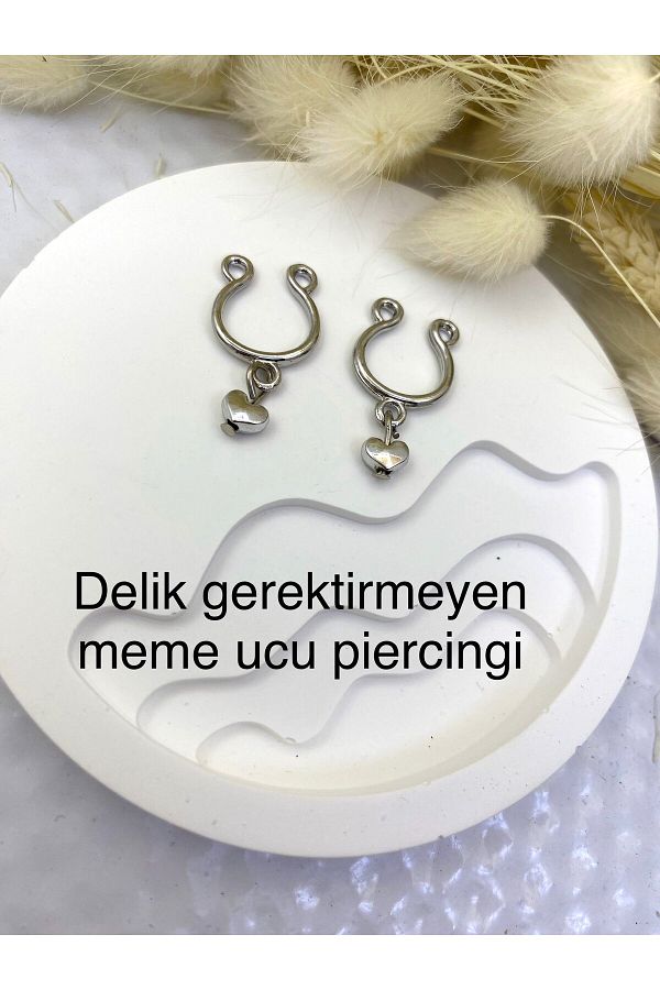 Delik gerektirmeyen sıkıştırma sahte fake meme ucu piercingi