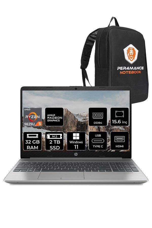 HP 255 G9 Ryzen 5 5625U 32GB 2TB SSD 15.6" FHD W11PRO 6Q8N1ES & PER4 ÇANTA