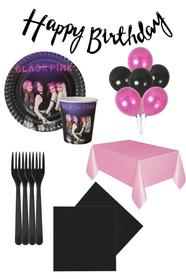 8 Kişilik Black Pink Doğum Günü Seti Black Pink Balon Tabak Bardak Balon Parti Seti