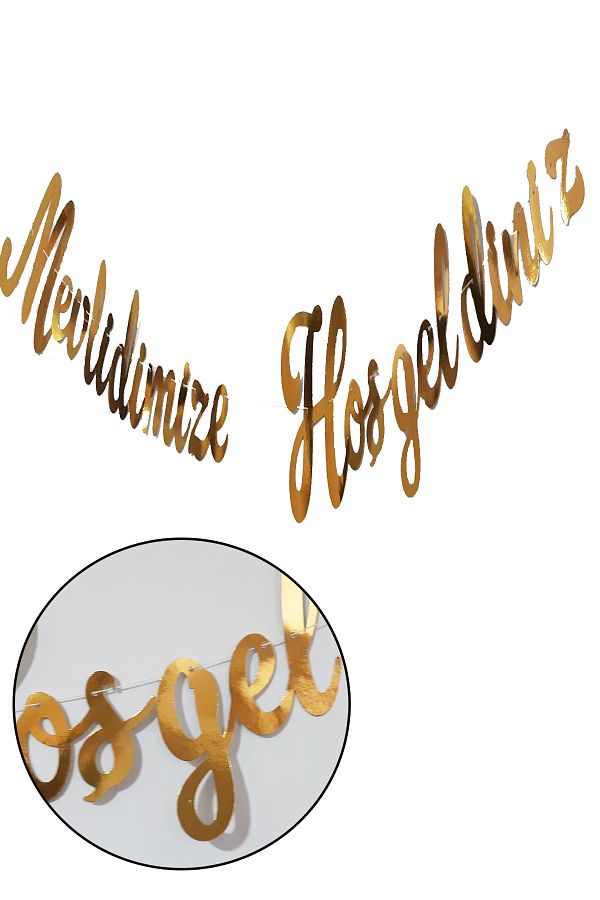 1 Adet Gold Mevlidimize Hoşgeldiniz Altın Kaligrafi Yazı Banner Sünnet Bebek Diş Mevlidi Yazı 160cm
