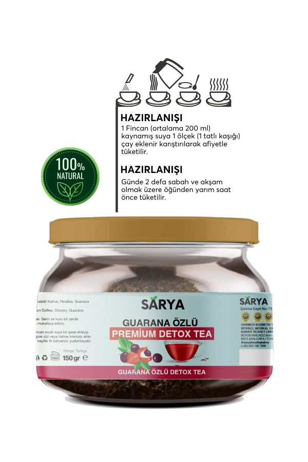 Guarana Özlü Premium Detox Tea 2 Aylık Kullanım 150 Gr Sarya Guarana Özlü çay_1