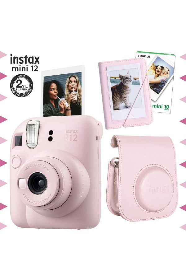 Fujifilm Instax mini 12 Pembe Fotoğraf Makinesi-10'lu Film-Mini Albüm ve Deri Kılıf Seti - Görsel 2