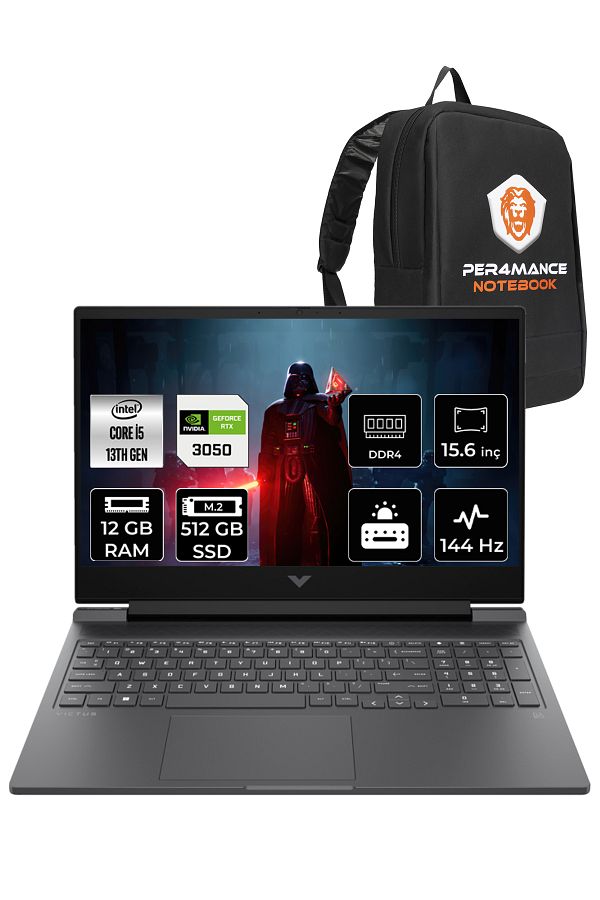 HP Victus 15 i5-13500H 12GB 512GB SSD RTX3050/6GB 144HZ 15.6'' FHD FDOS 8W8A2EA & PER4 ÇANTA