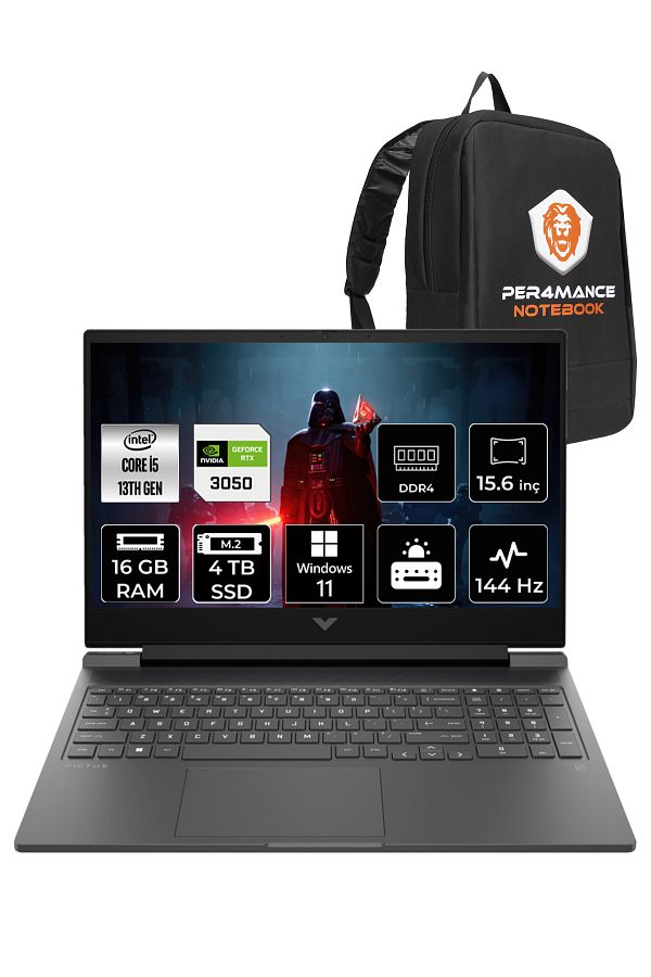 HP Victus 15 i5-13500H 16GB 4TB SSD RTX3050/6GB 144HZ 15.6'' FHD W11HOME 8W8A2EA & PER4 ÇANTA