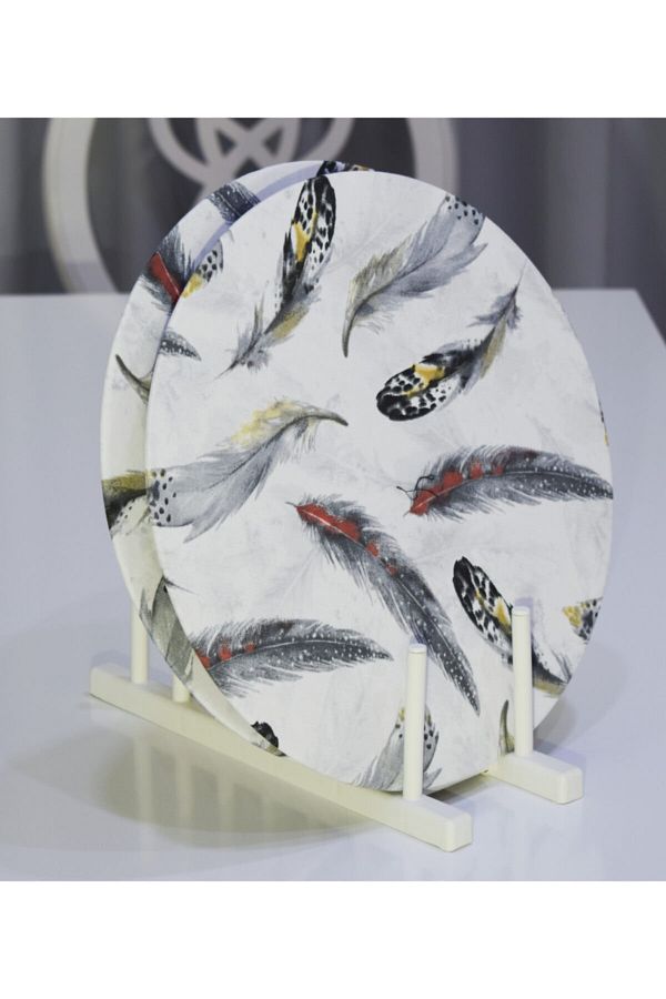 Supla 33 Cm Ahşap Mdf Gri Tüy Desenli 2 Adet