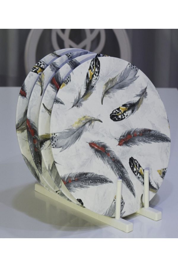 Supla 35 Cm Ahşap Mdf Gri Tüy Desenli 4 Adet