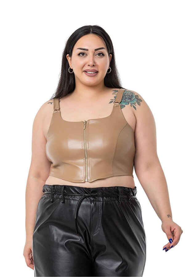 Zip-detail Leather-look Bustier — Mink