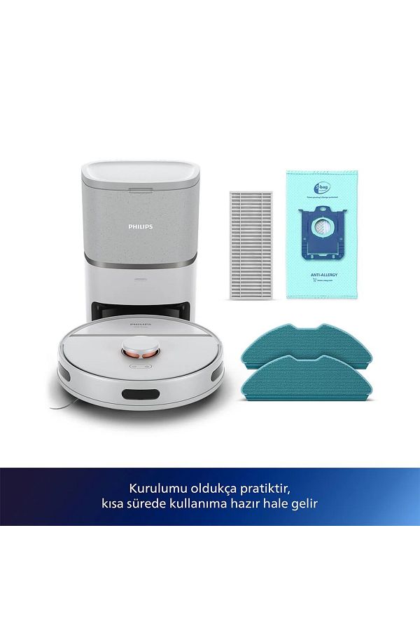 Philips Homerun 3000 Serisi Aqua İstasyonlu 4000Pa Emiş Güçü Robot Süpürge Beyaz