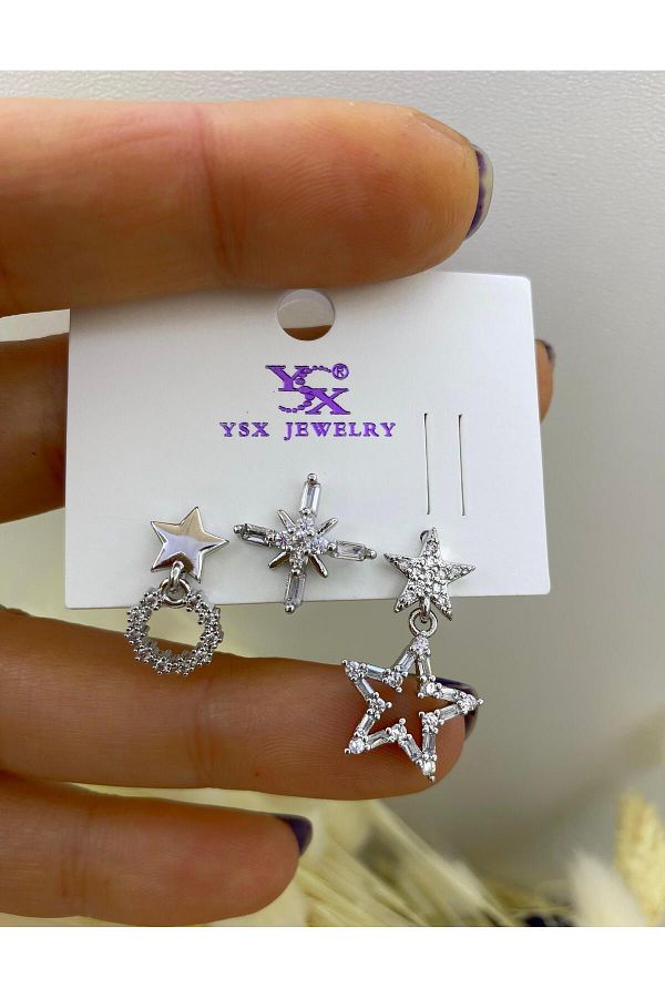PASLANMAZ ÇELİK YSX 3 LÜ KOMBİN ZİRKON TAŞLI AKALİTE KÜPE