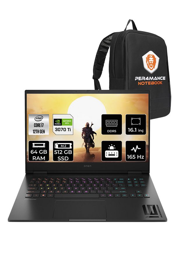 HP OMEN 16 i7-12700H 64GB RAM 512GB SSD RTX3070Ti/8GB 165HZ 16.1 QHD FDOS 7H8Z5EA & PER4 ÇANTA