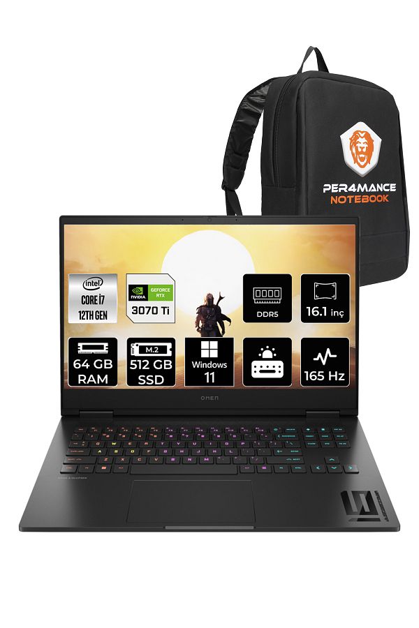 HP OMEN 16 i7-12700H 64GB RAM 512GB SSD RTX3070Ti/8GB 165HZ 16.1 QHD W11PRO 7H8Z5EA & PER4 ÇANTA