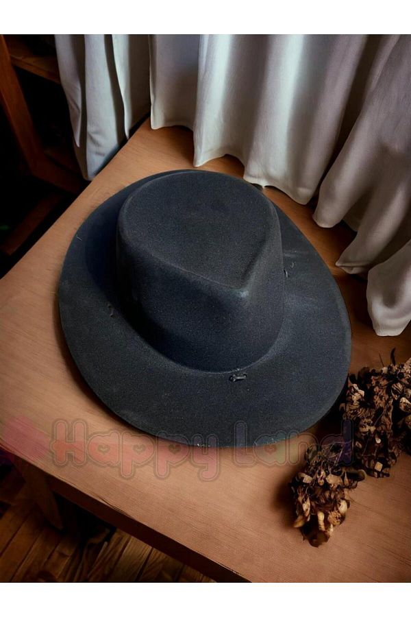 Kovboy Şapkası Siyah 1 Adet Partiş Şapkası Vestern Kovboy Siyah Şapka 30X25 CM