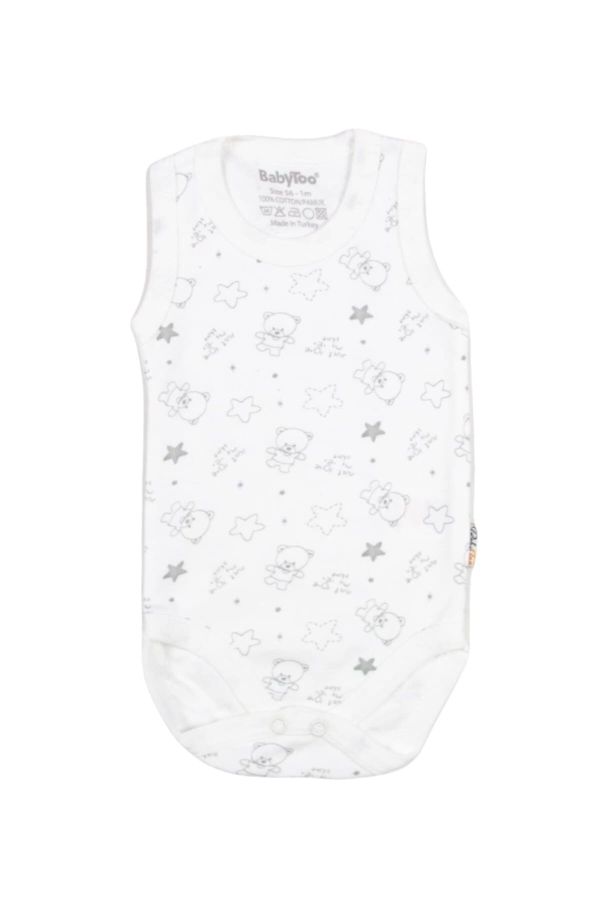 Bebek Body Askılı Ayı Ve Yıldız Desen Beyaz