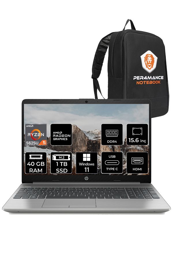 HP 255 G9 Ryzen 5 5625U 40GB RAM 1TB SSD 15.6" FHD W11PRO 6Q8N2ES & PER4 ÇANTA