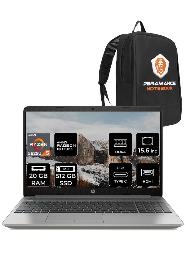 HP 255 G9 Ryzen 5 5625U 20GB RAM 512GB SSD 15.6" FHD FDOS 6Q8N2ES & PER4 ÇANTA