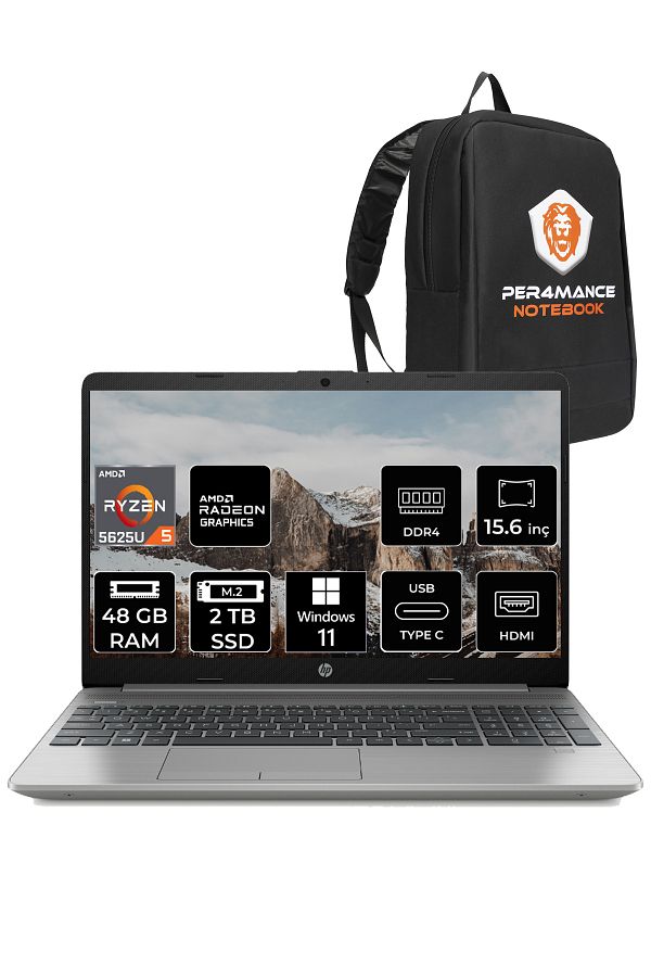 HP 255 G9 Ryzen 5 5625U 48GB 2TB SSD 15.6" FHD W11PRO 6Q8N1ES & PER4 ÇANTA