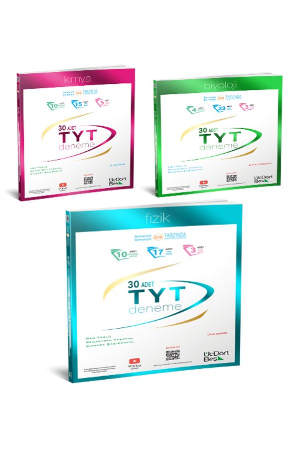 ÜÇ DÖRT BEŞ YAYINLARI YENİ BASKI 2024 TYT 30 SAYISAL DENEME SETİ FİZİK KİMYA BİYOLOJİ