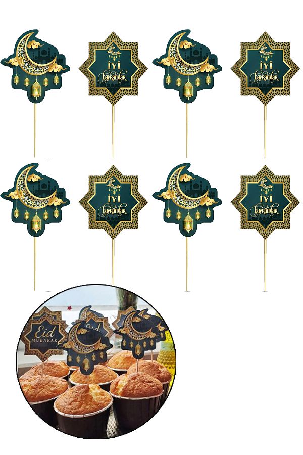 8'li İyi Bayram Temalı Sunum Kürdanı Hoşgeldin Ramazan Sofrası Dekor Süsleme Cupcake Kürdan