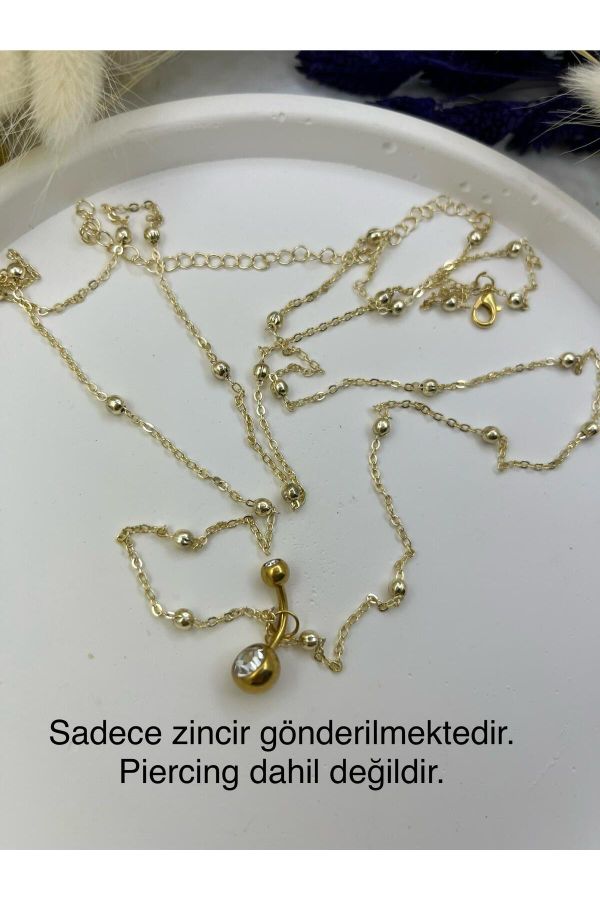 GOLD RENK DORİKA TOPLU KARARMAZ PİERCİNG UYUMLU SADE BEL GÖBEK ZİNCİRİ