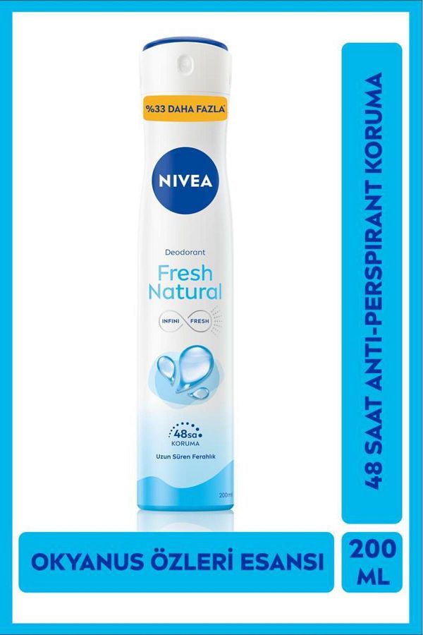 Kadın Fresh Natural Sprey Deodorant 200ml, Antiperspirant, Avantajlı boy