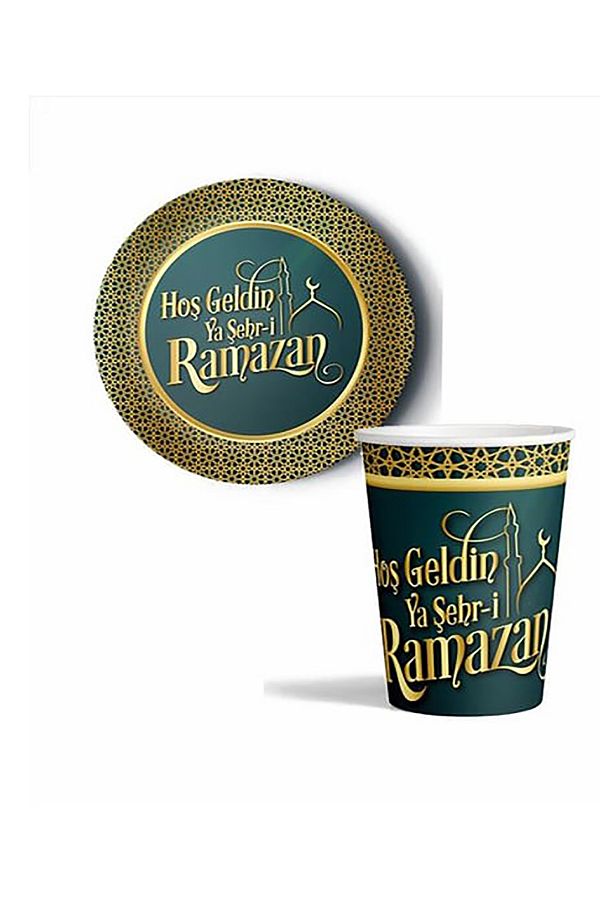 2'li Hoşgeldin Ya Şehri Ramazan Karton 8 Bardak 8 Tabak Hoşgeldin Ramazan Iftar Sofra Süsleri