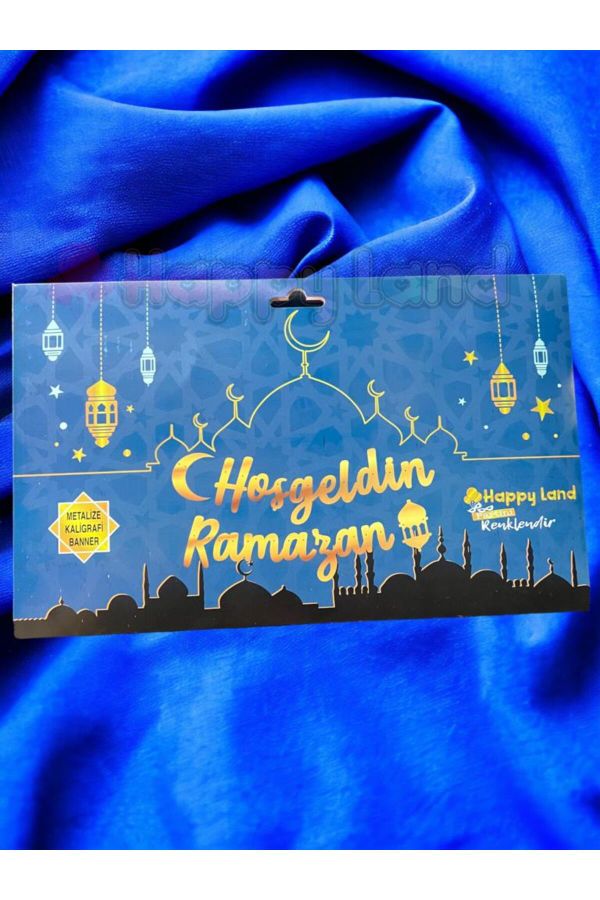 Hoşgeldin Ramazan Yazılı Kaligrafi Banner Gold Renkli 200x30 Cm Ramazan Bayramı Yazı_3