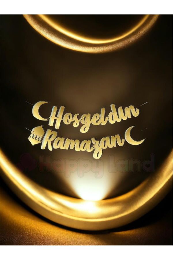 Hoşgeldin Ramazan Yazılı Kaligrafi Banner Gold Renkli 200x30 Cm Ramazan Bayramı Yazı_2