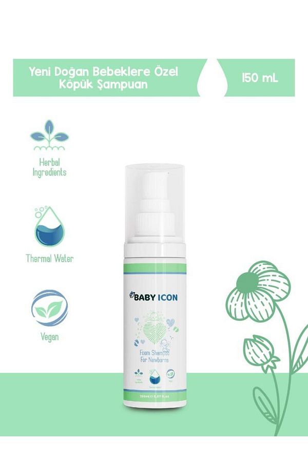 Yenidoğan Bebek Köpük Şampuanı - 150 ml Vegan Doğal Içerikli Konak Önleyici Şampuan