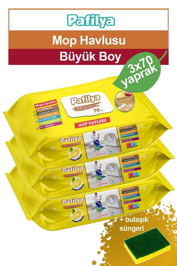 Mopa Uyumlu İz Bırakmayan Yüzey Temizleme Havlusu, 3 x 70 adet Mop Havlu