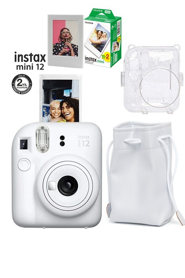Fujifilm Instax Mini 12 Fotoğraf Makinesi-20li Film-Büzgülü Kılıf-Simli Koruyucu Kılıf ve Mıknatıslı Çerçeve