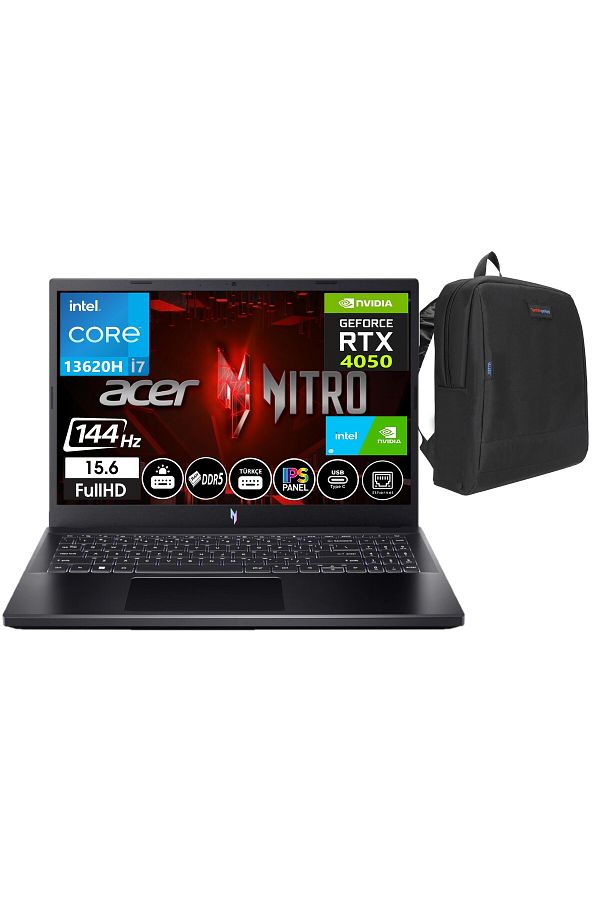 ACER Nitro V 15 I7 13620H 32GB 512GBSSD 6GB RTX4050 15,6" 144Hz IPS Fhd FDOS NHQNBEY00504+ZETTAÇANTA