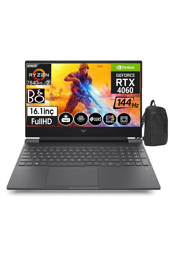HP Victus S0014NT Ryzen 7 7840HS 32GB 2TBSSD 8GB RX4060 16,1" 144Hz IPS Fhd W11P 77Z4M5EA24+ZETTAÇANTA