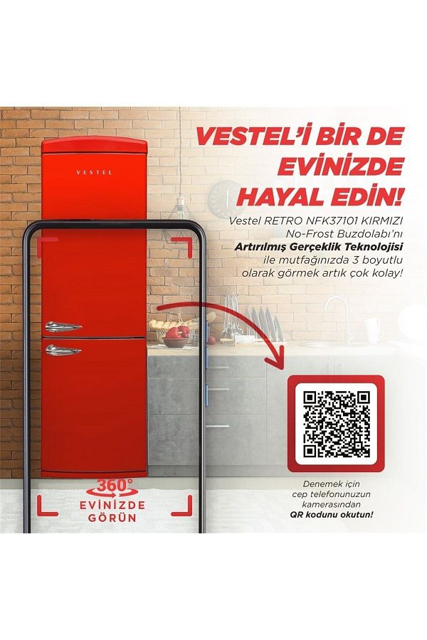 VESTEL Retro NFK37201 Buzdolabı Kırmızı - Görsel 6