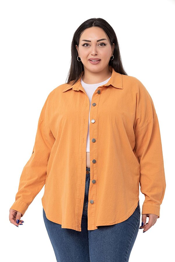 Fold-detail Sleeve Metal-button Shirt — Mustard