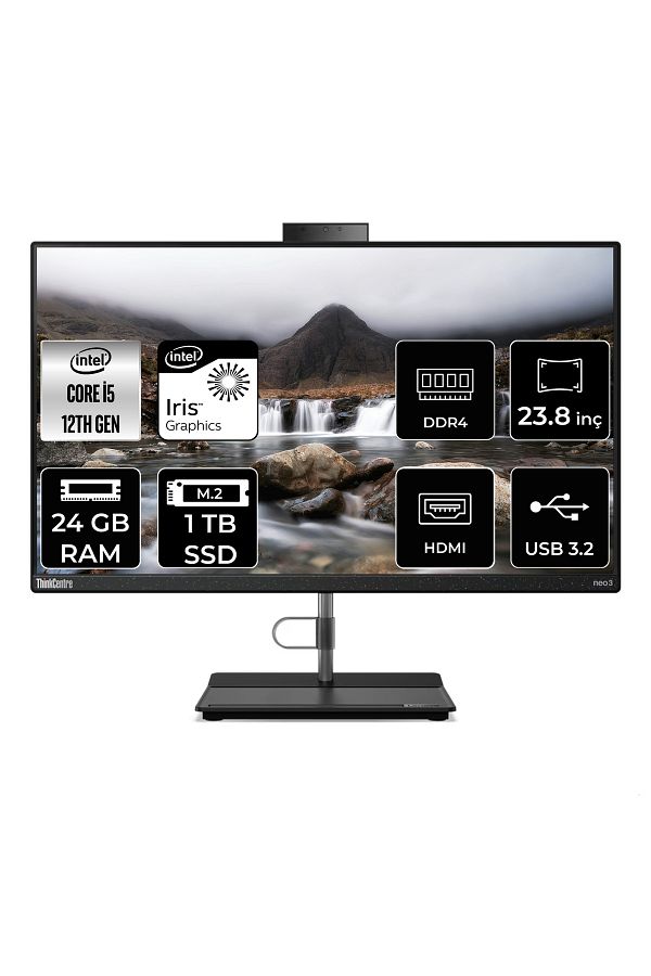 LENOVO THİNKCENTRE NEO 30A i5 1240P 24GB RAM 1TB SSD 23.8" FHD FDOS ALL IN ONE PC 12B0002CTX