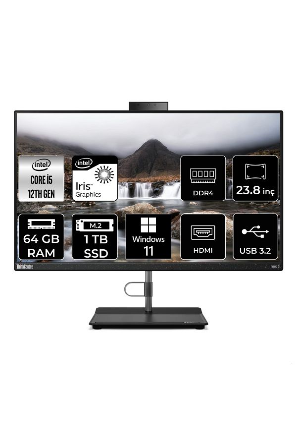 LENOVO THİNKCENTRE NEO 30A i5 1240P 64GB RAM 1TB SSD 23.8" FHD W11H ALL IN ONE PC 12B0002CTX
