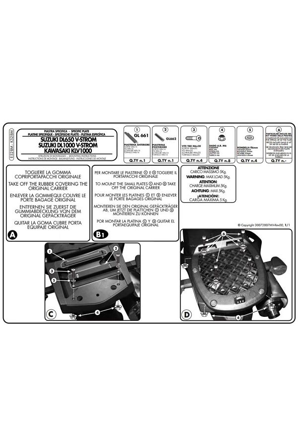 E528M SUZUKI DL 650-1000 V-STROM (02-11) - KAWASAKI KLV 1000 (04-10) ARKA ÇANTA TAŞIYICI