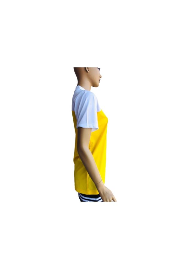 Kadın Sarı  Beyaz Yarım Çapraz Spor Tişört_2