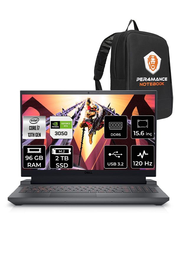 Dell G15 5530 i7 13650HX 96GB 2TB SSD RTX3050/6GB 120HZ 15.6'' FHD FDOS G55302401005U & PER4 ÇANTA