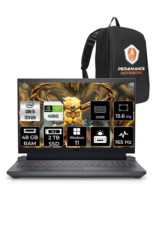 Dell G15 5530 i9 13900HX 48GB 2TB SSD RTX4060/8GB 165HZ 15.6" FHD W11P G55302401017U & PER4 ÇANTA